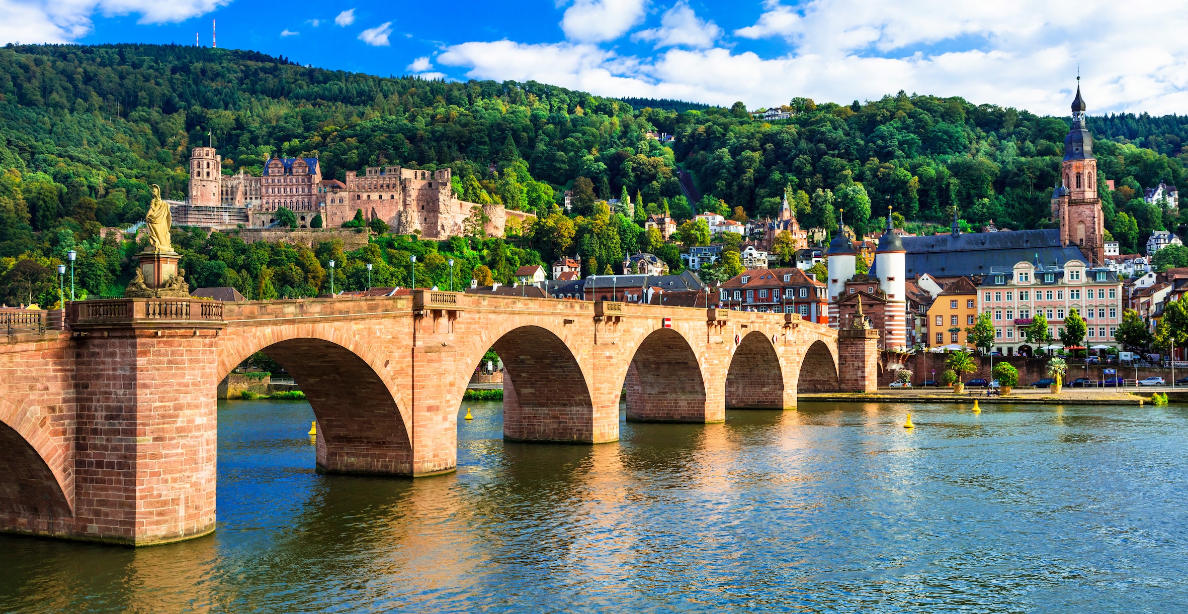 medieval Heidelberg - view of famous Karl Theodor bridge and castle. Germany